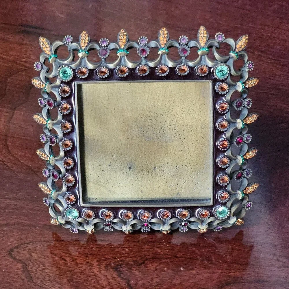 RARE JAY STRONGWATER 4x4 FLEUR DE LIS TIARA SCROLL CRYSTAL JEWELED ENAMEL FRAME